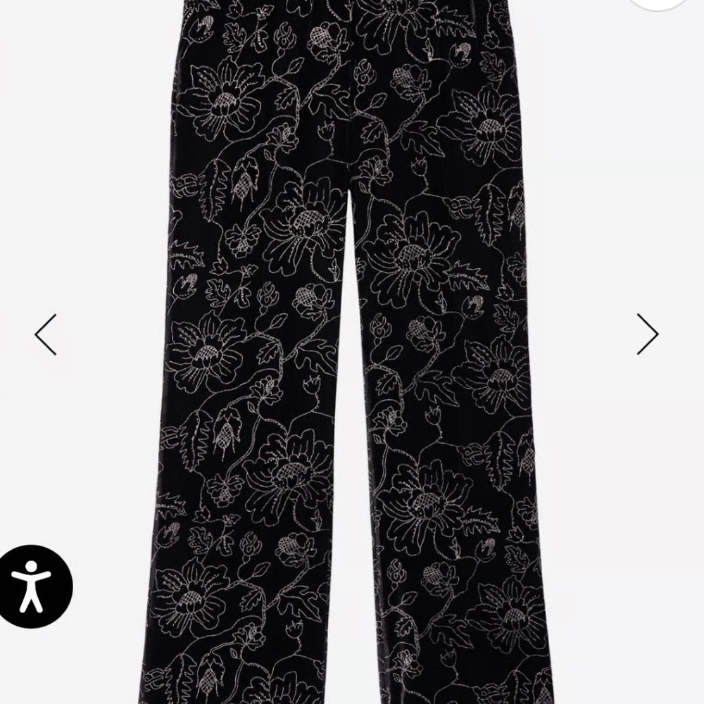NWT Kooples Black Velvet Embroidered Trousers